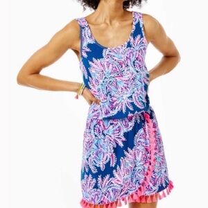 Lilly Pulitzer Jarrett in Oyster Blue and Pink Shell Skort Romper Size M